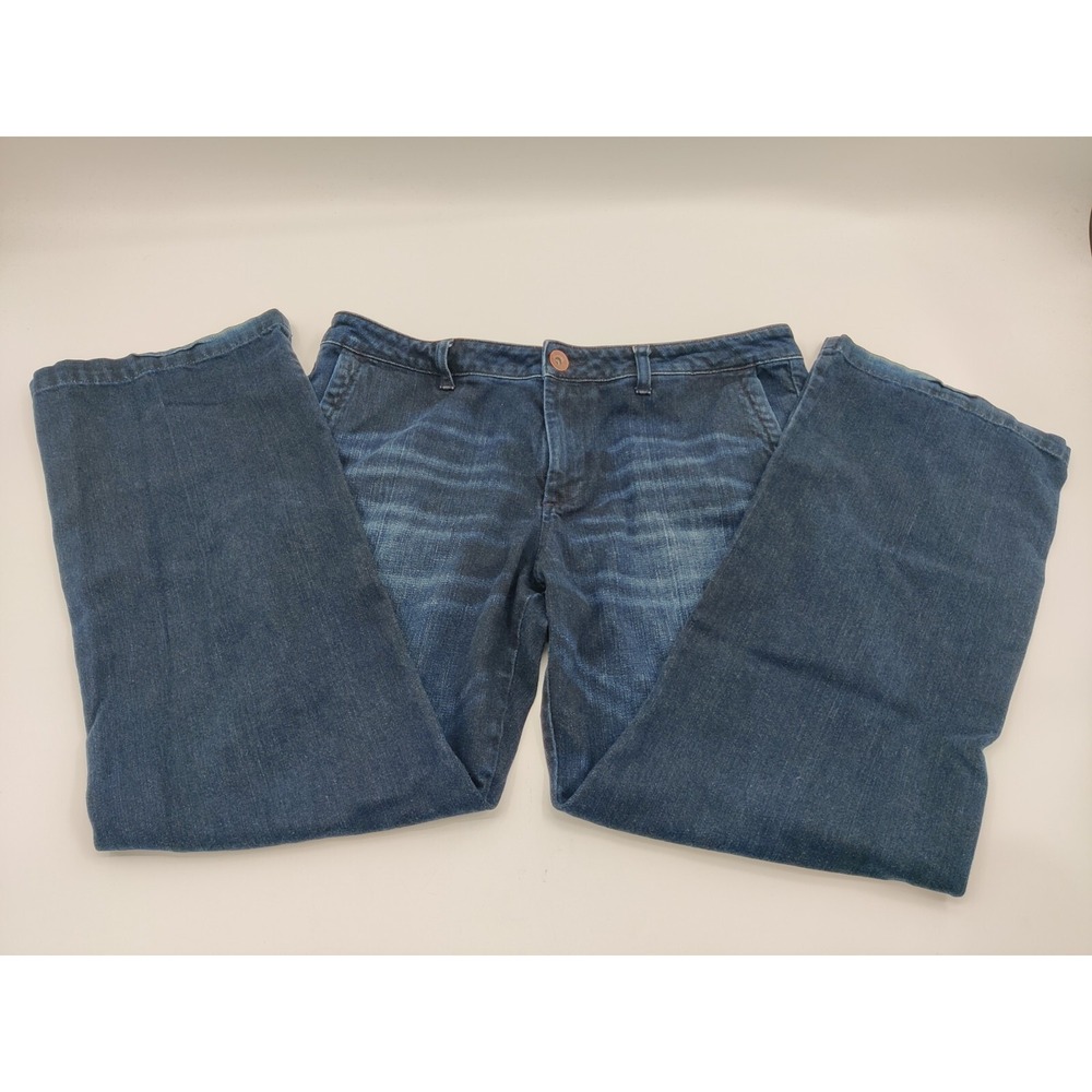 Banana Republic Wide Leg Jeans Dark Wash High Rise Trouser 32S Blue Whiskering